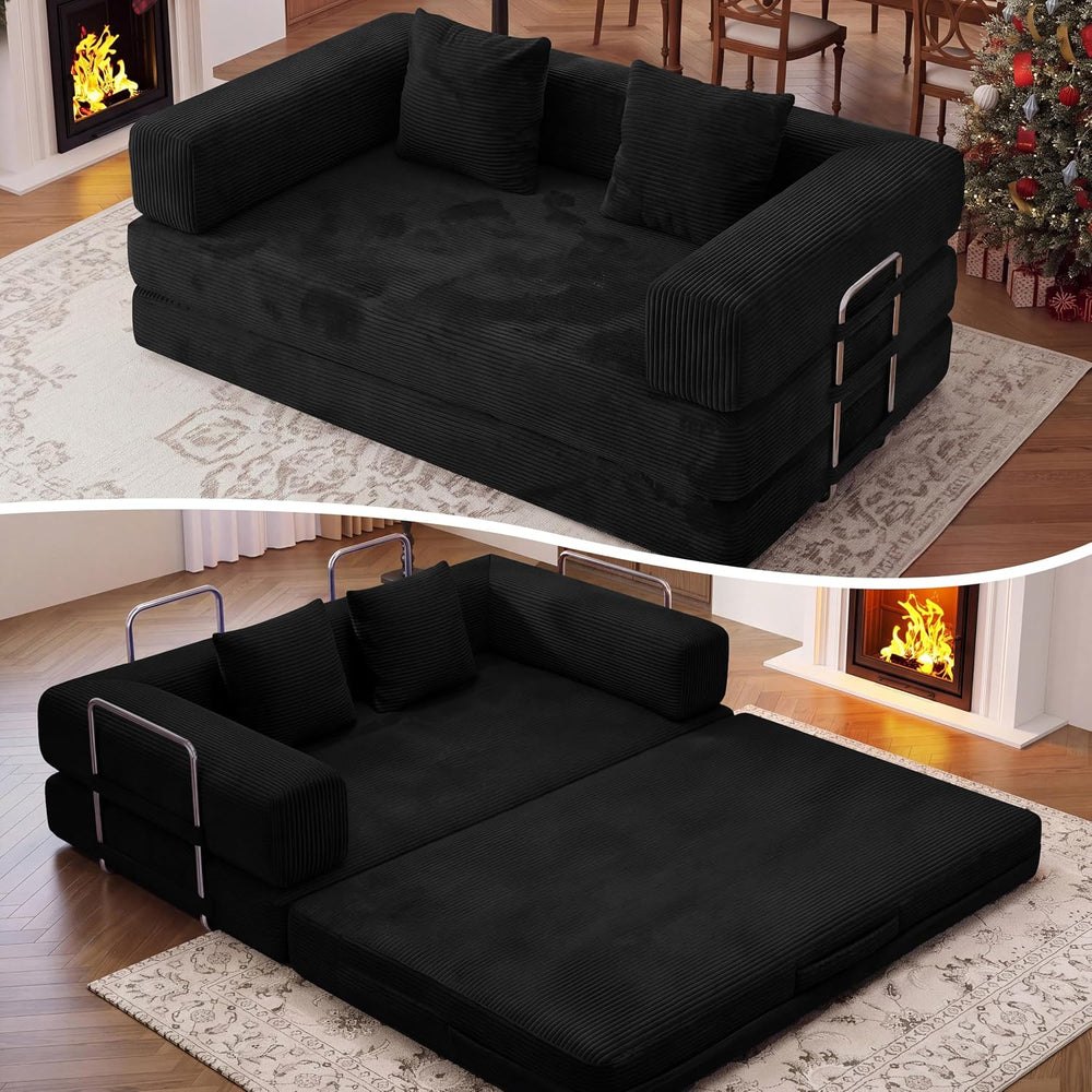 59 Inch Convertible Futon Sofa Bed, 5-in-1Sleeper Sofas Pull Out Couch, Bonel...