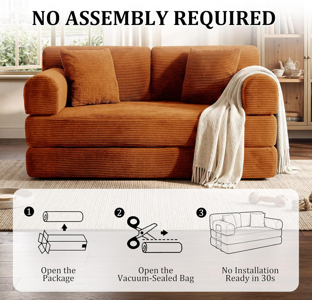 Convertible Sofa Couch Bed, 59"Folding Corduroy Floor Compression Lovese...