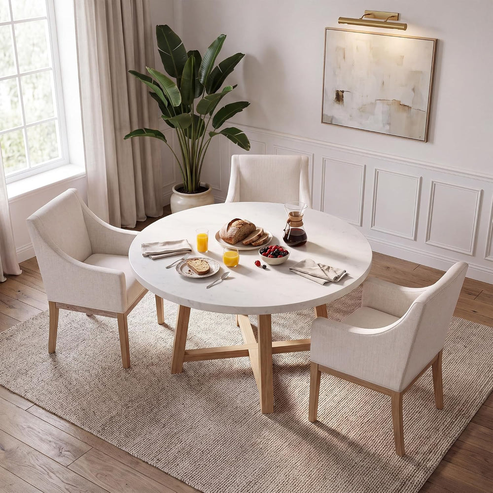 COLAMY Modern Upholstered Fabric Dining Armchair, Set of 1, White - Solid Rub...