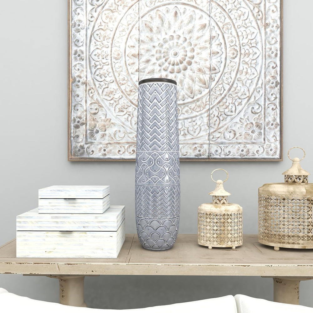 Deco 79 Ceramic Decorative Vase Slim Engraved Patterned Centerpiece Vase, Flo...