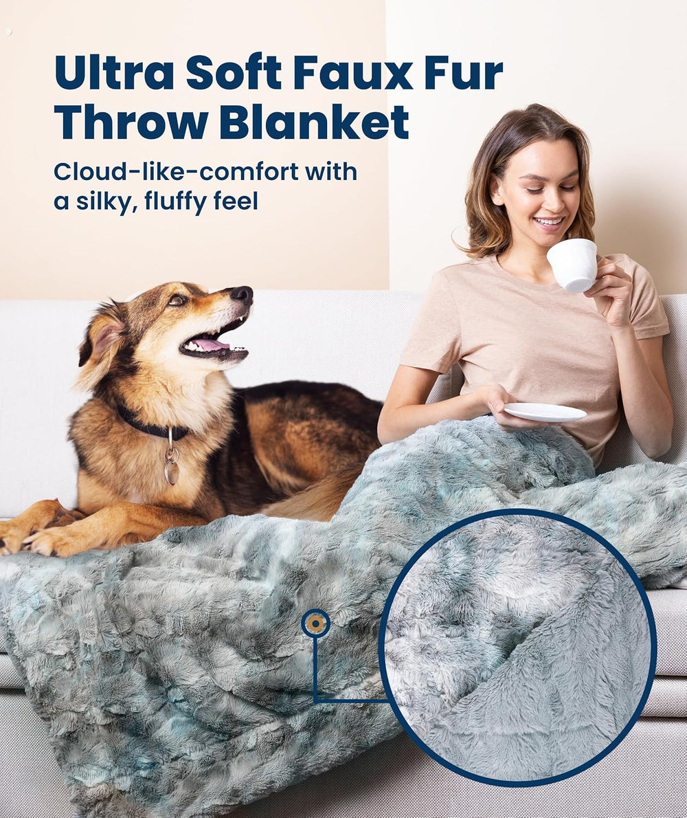 Everlasting Comfort Soft & Comfortable Arctic Blue Faux Fur Throw Blanket...