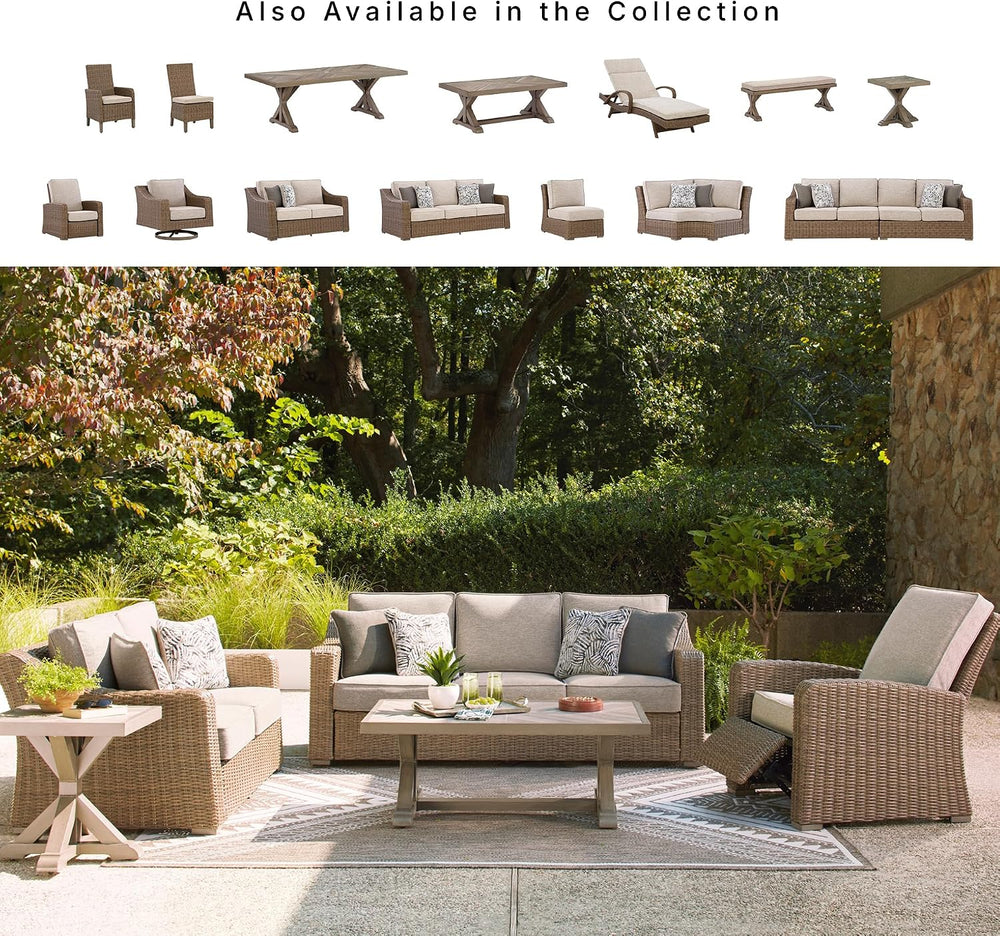 Signature Design by Ashley 3-Seat Outdoor Patio Couch, Handwoven Wicker