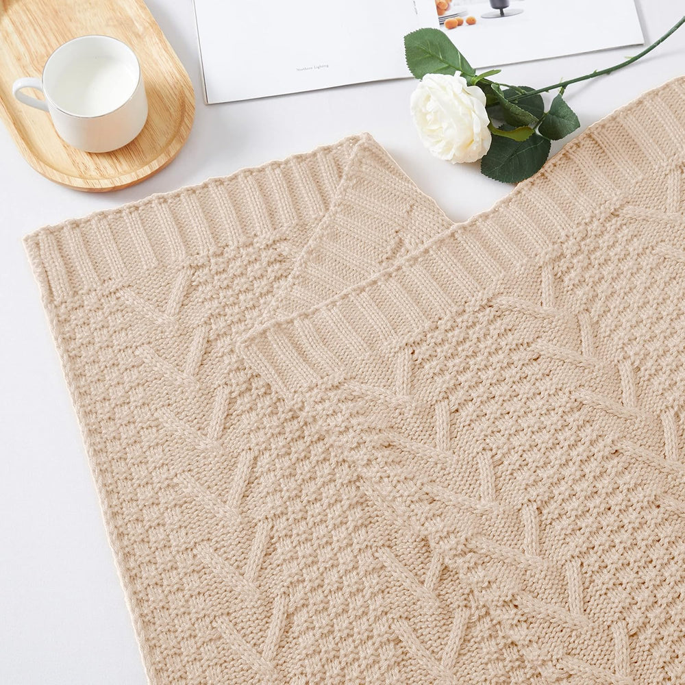 Aormenzy Knitted Throw Blanket (50" x 60") and 2 Pillow Covers (18&...