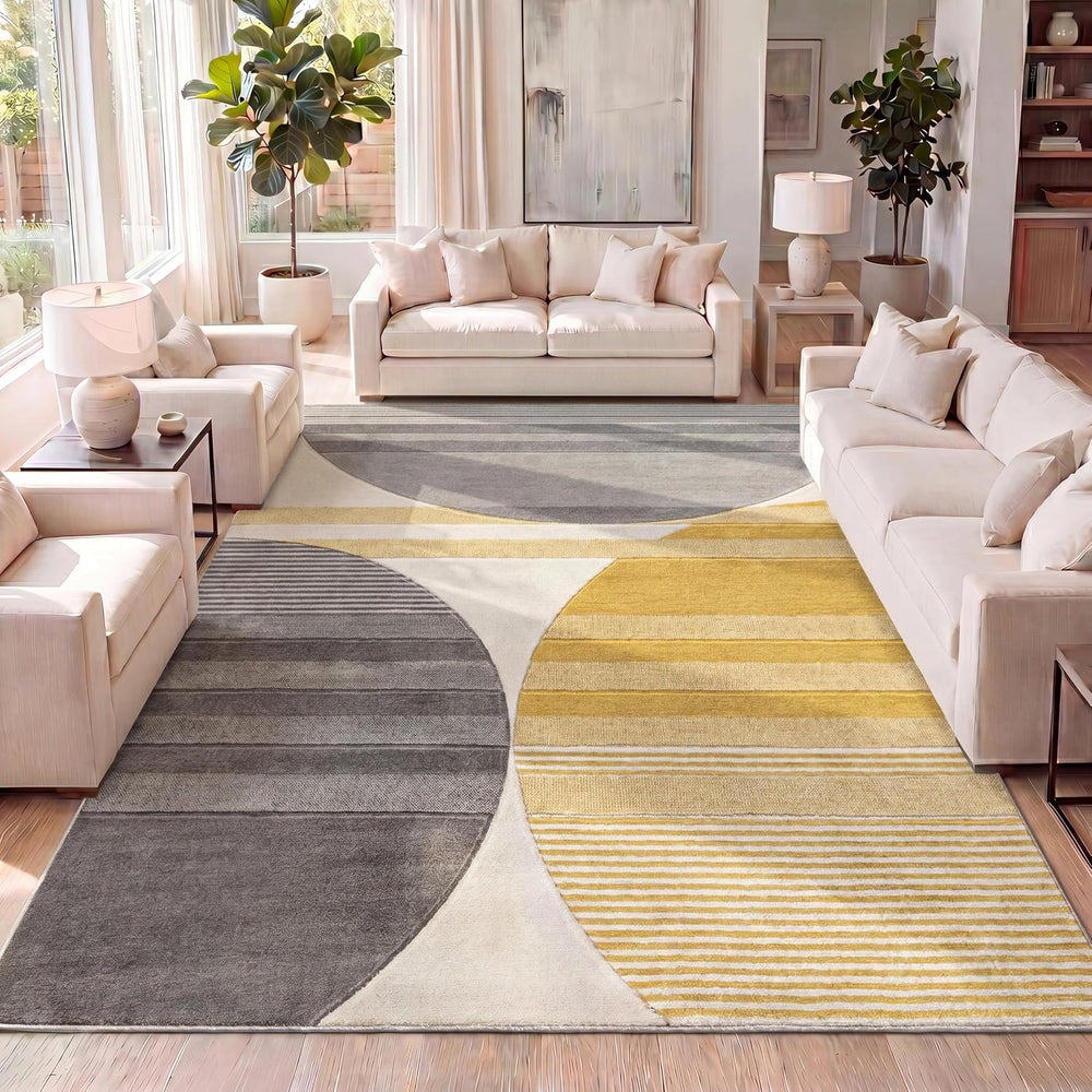 JONATHAN Y Striped Circles Gray/Yellow/Cream Indoor Area Rug 8X10 ft, Nicky G...