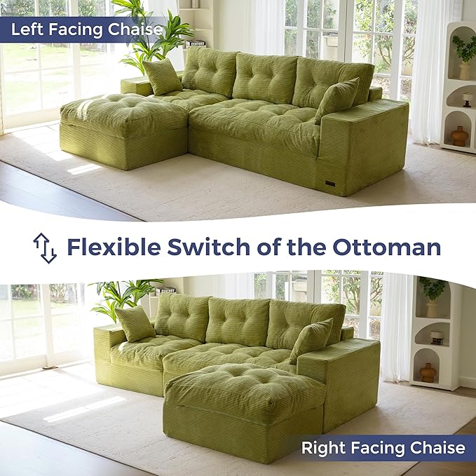 MAXYOYO 104" L Shaped Modular Sectional Sofa with Ottoman, Cloud Boneles...