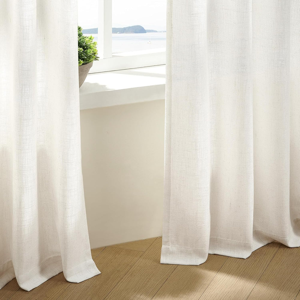 TWODRAPES Pinch Pleated Linen Curtains 108 Inches Long Natural 2 Panels Set