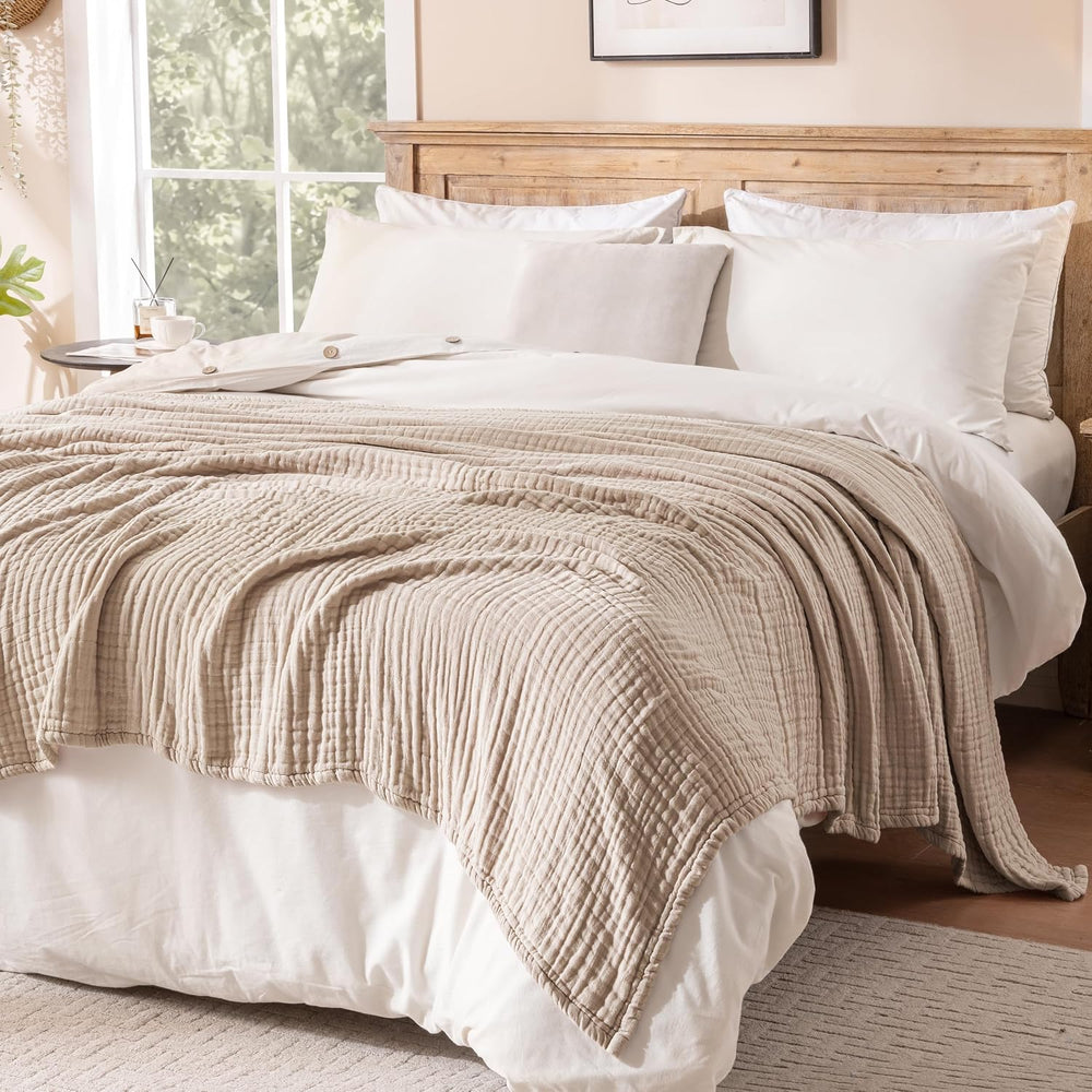 Exclusivo Mezcla 100% Cotton 6-Layer Full Size Muslin Blanket, Khaki