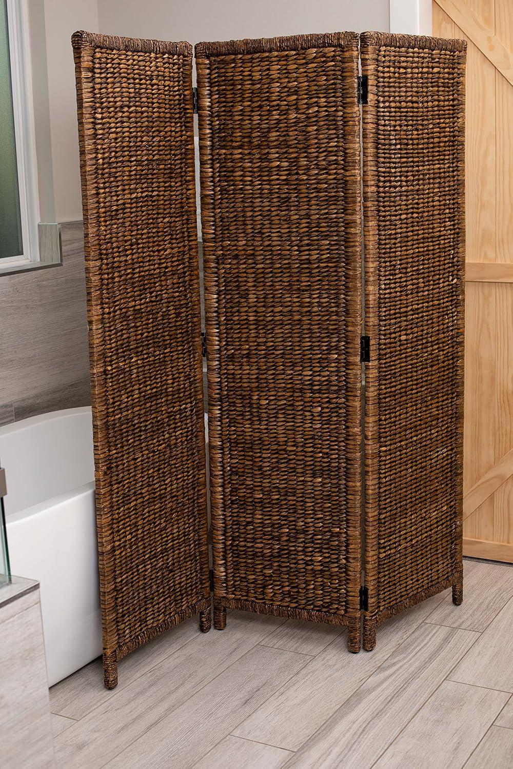 BIRDROCK HOME 3 Panel Seagrass Room Divider, Brown Wash, 57.5โ x 70.1โ