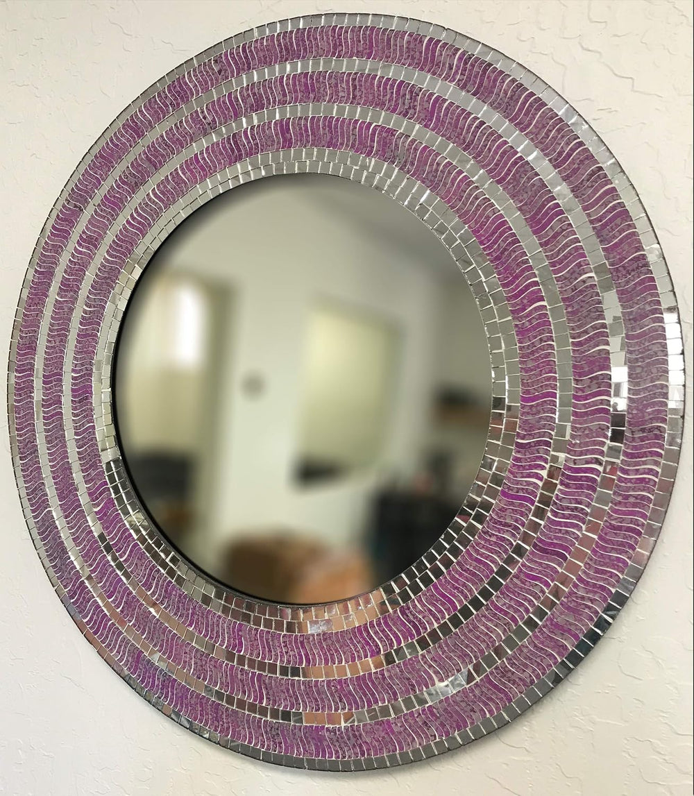 Round Mosaic Wall Mirror - Decorative Bathroom Mirror, Wall Mounted Accent De...