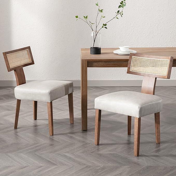 Rattan Dining Chairs Set of 2, Mid-Century Modern Dining Chair, Kitchen Dinin...