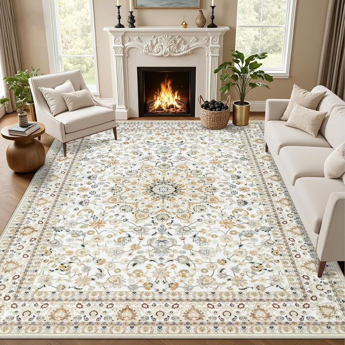 5x7 Area Rugs Living Room: Washable Vintage Rug for Bedroom Beige