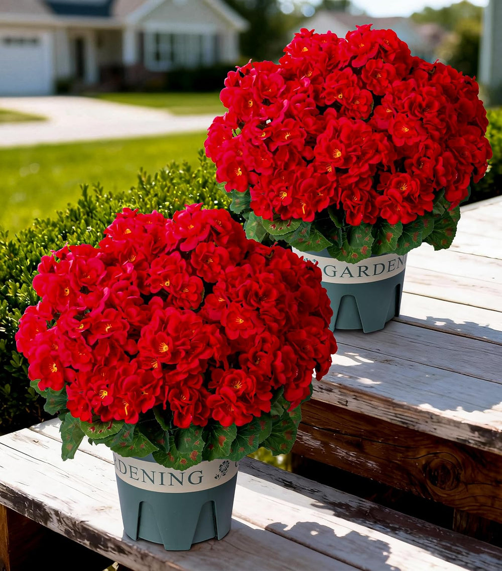 Geraniums Artificial Flowers for Outdoors, 2 Pack Potted Plants Red Faux Gera...