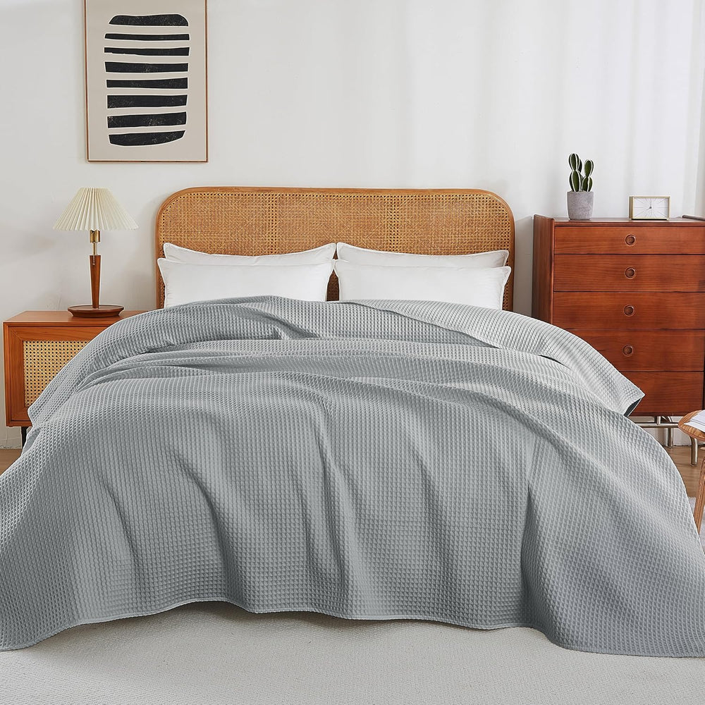 100% Cotton Waffle Throw Blanket for Bed King Size Light Grey, 104" x 90...