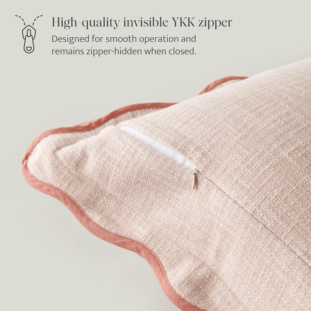 Double Stitch 100% Cotton Scalloped Throw Pillow Covers, Shell Pink
