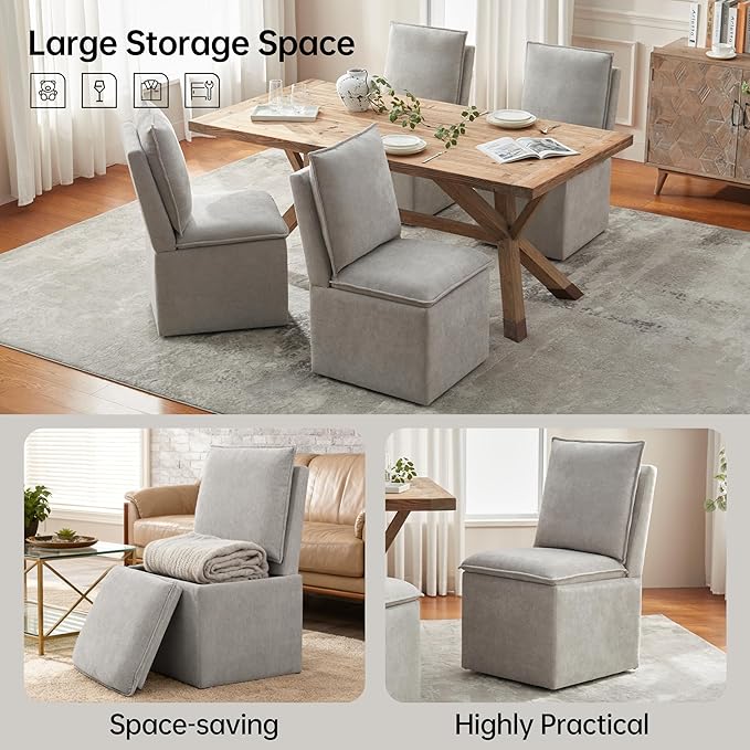 VKNOW Upholstered Dining Chairs Set of 2, Modern Rolling Chairs with Storage ...