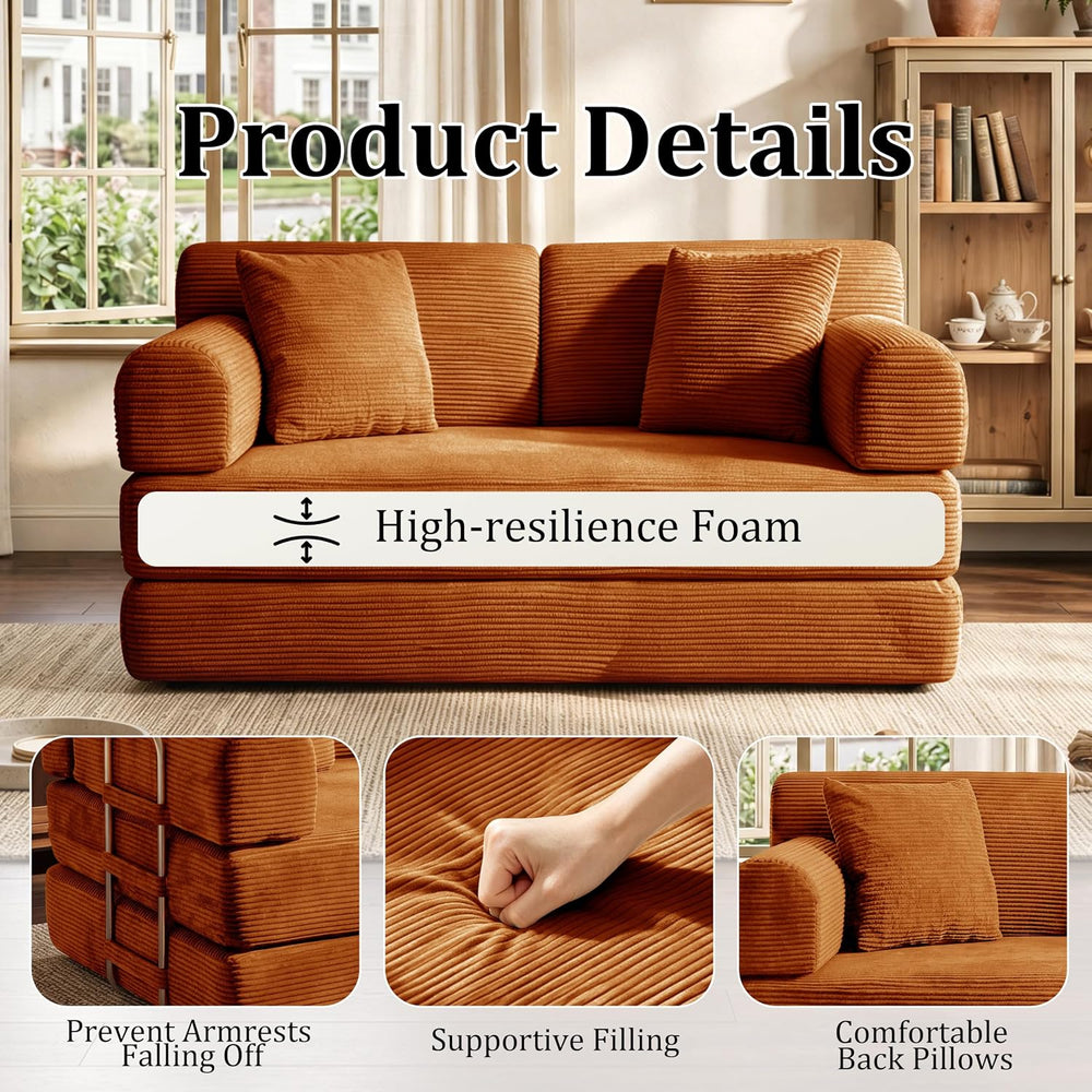 Convertible Sofa Couch Bed, 59"Folding Corduroy Floor Compression Lovese...