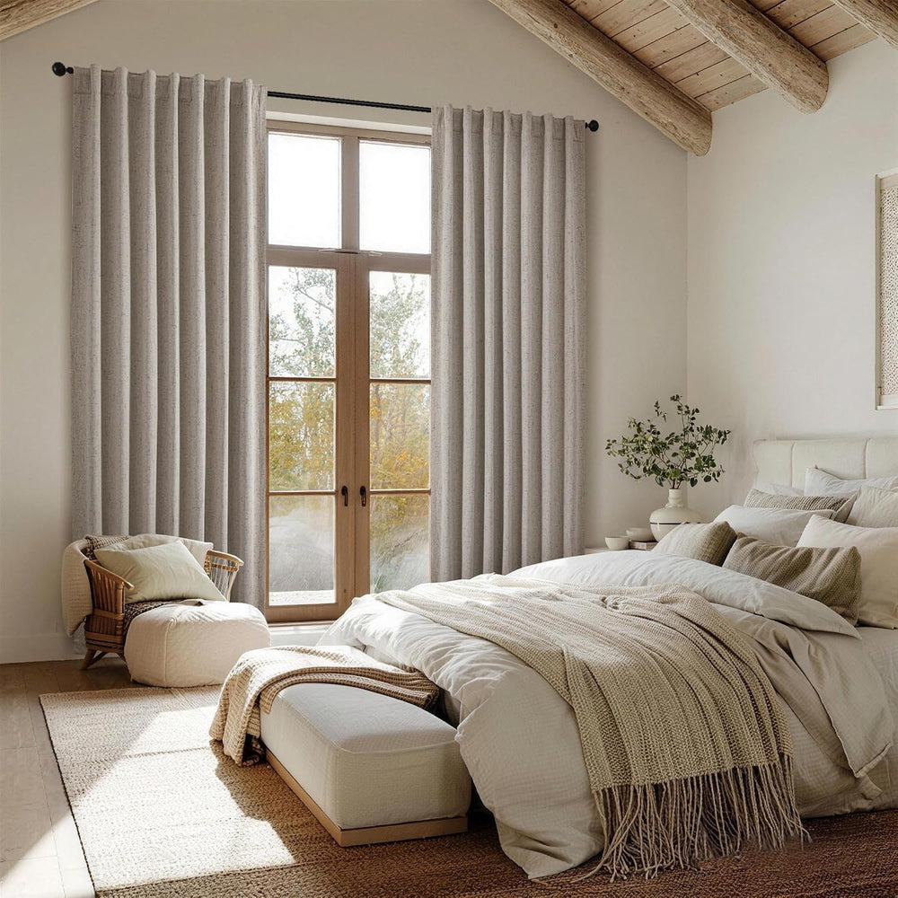 Faux Linen Blackout Curtains for Bedroom 108 Inches Long, 2 Panels