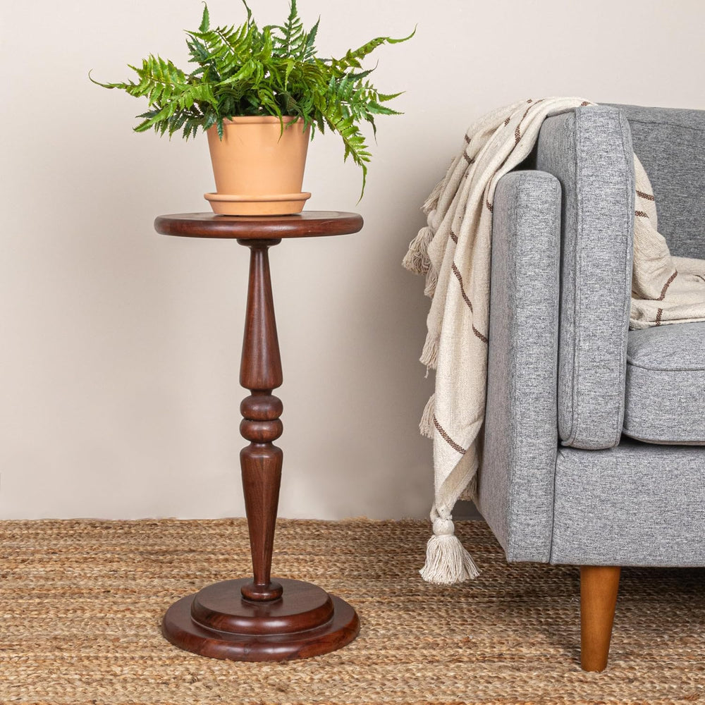 Creative Co-Op Bishop Pedestal Cocktail Side Table, Dark Chestnut