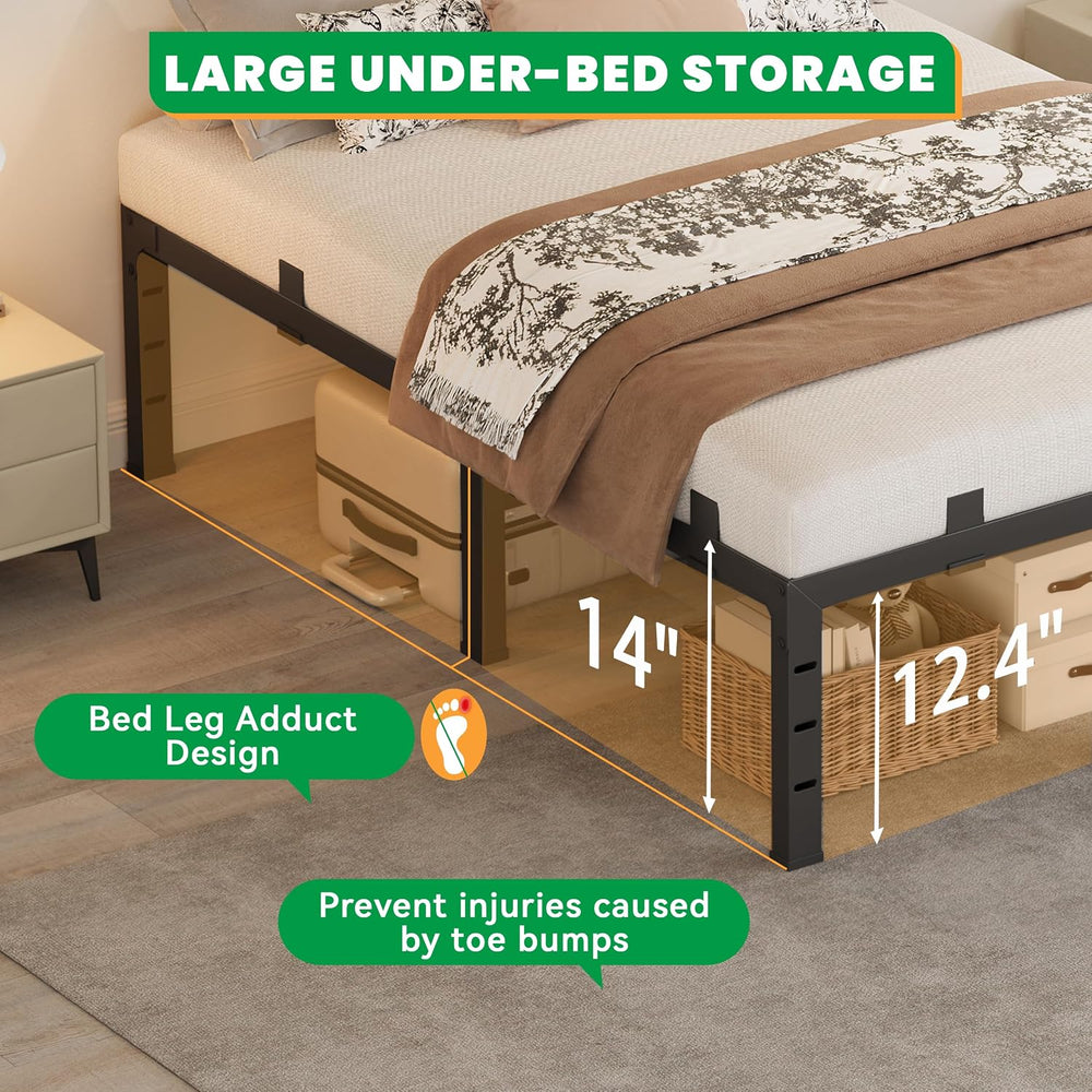 14 Inch Queen Bed Frame Heavy Duty, Upgrade Metal Steel Platform Black