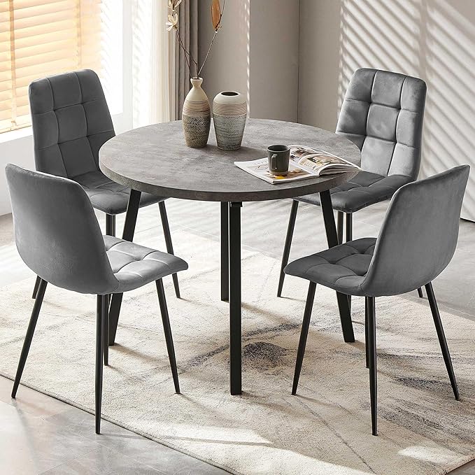 Velvet Dining Chairs Set of 4 - Grey Dining Room Chairs with Metal Legs Ideal...