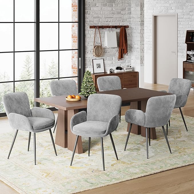 VKNOW Modern Dining Chairs Set of 6, Upholstered Dining Room Chair with Armre...
