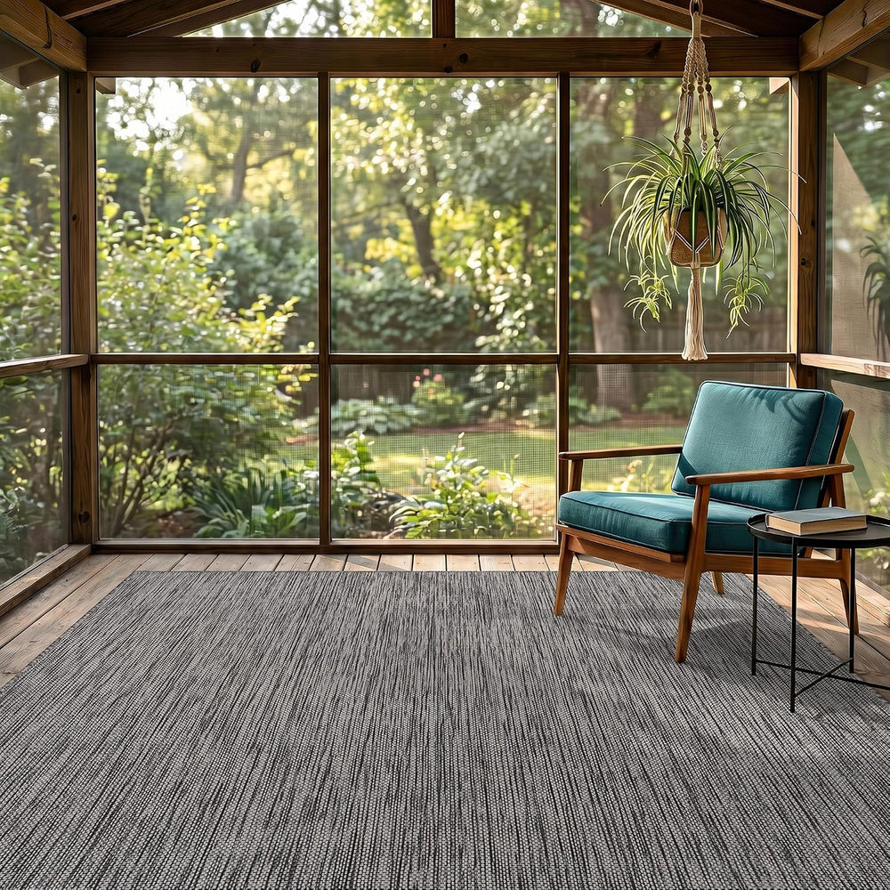 Outdoor Rug 8x10 Gray Washable Outside Rugs for Patios Porches Solid Modern W...