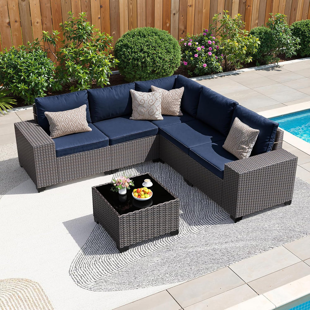Kullavik 6PCS Outdoor Patio Furniture Set PE Wicker Rattan Sectional Sofa