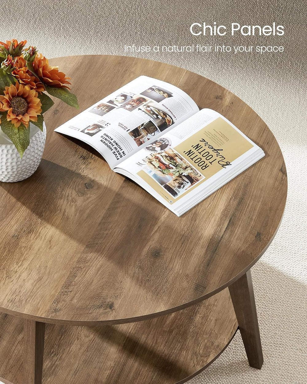 VASAGLE MAEZO Collection - Round Coffee Table, 2-Tier Center Table with Stora...