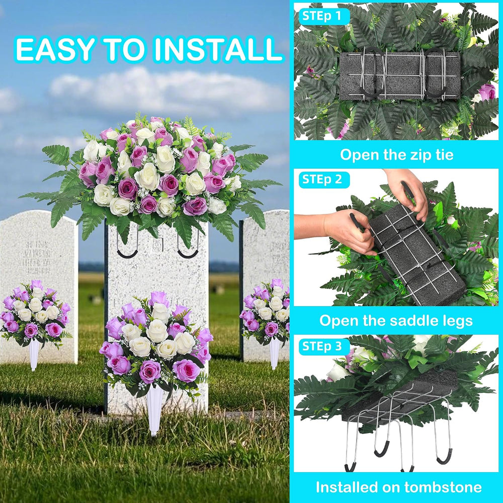 Artificial Cemetery Flower Saddles, Cemetery Memorial Flowers with Vase,Outdo...