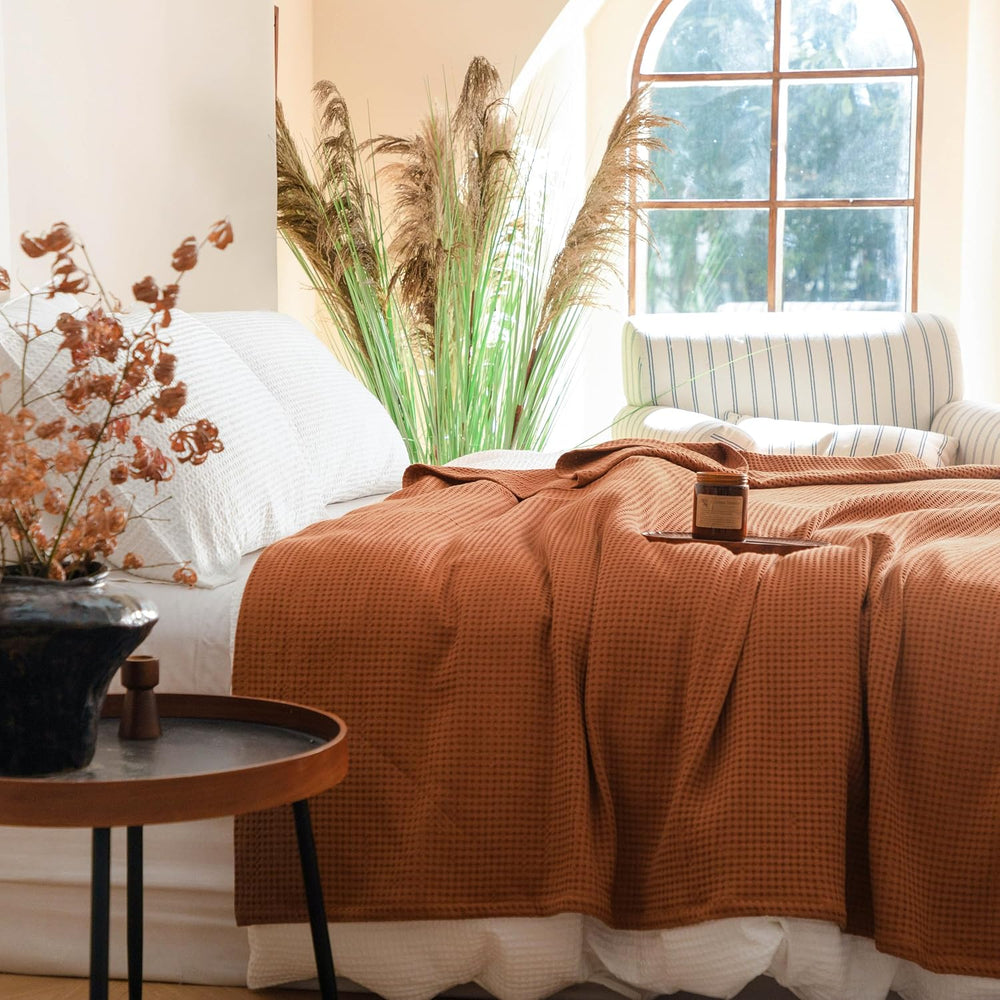Simple&Opulence 100% Cotton Waffle Weave Blanket Twin Size 66"x90&qu...