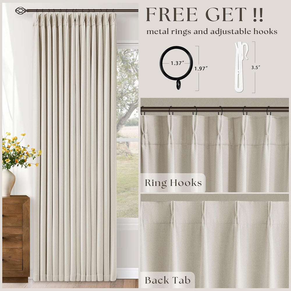 102 Inch Pinch Pleated Blackout Curtains for Bedroom 2 Panels Natural