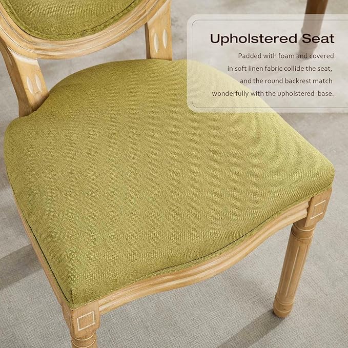 Linen Upholstered Dining Chairs Set of 6 French Country Oval Fabric Back Kitc...