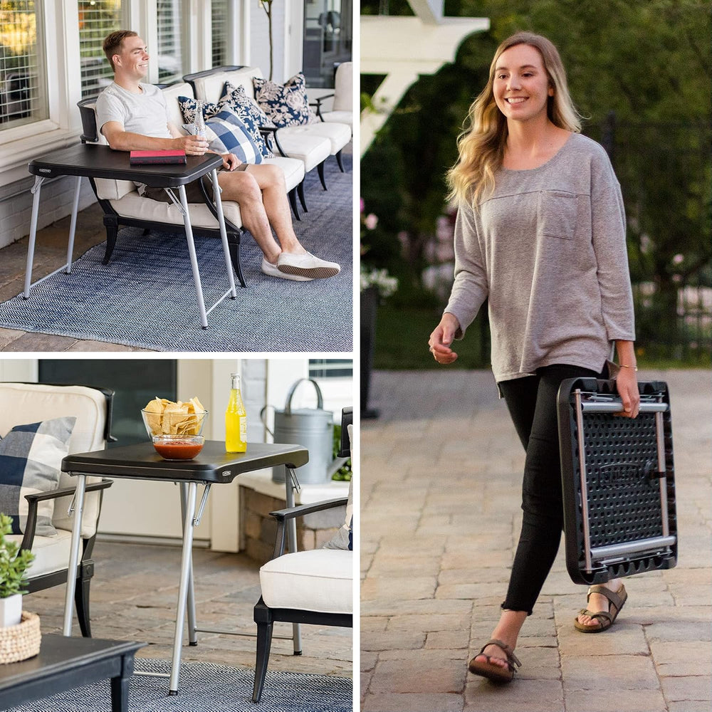 LIFETIME Stacking Compact Folding Table, 30 in. x 20 in., Black and Silver, I...