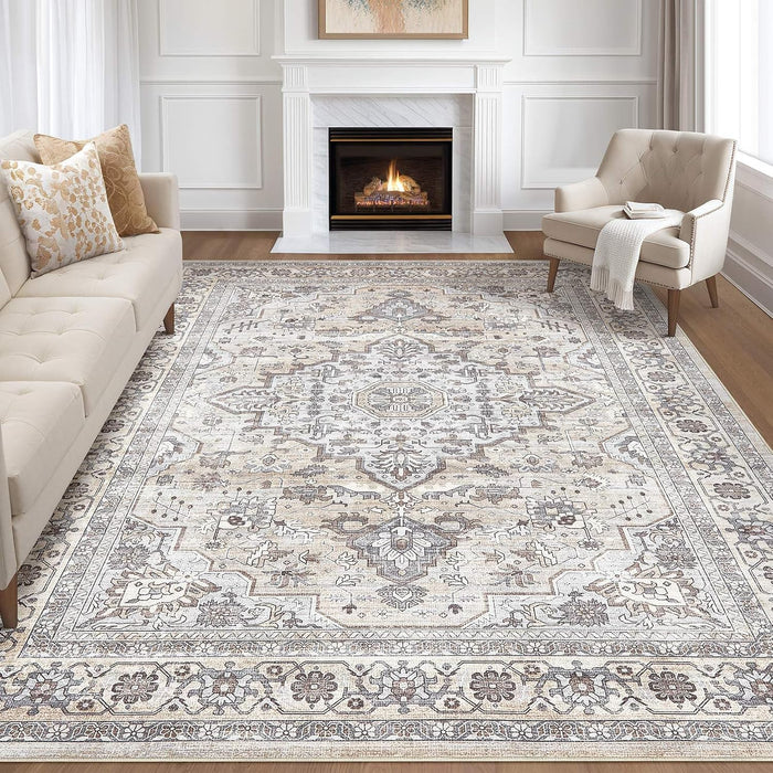 LOONGRUG 8x10 Area Rugs Washable Vintage Boho Living Room Rug Ivory Gray