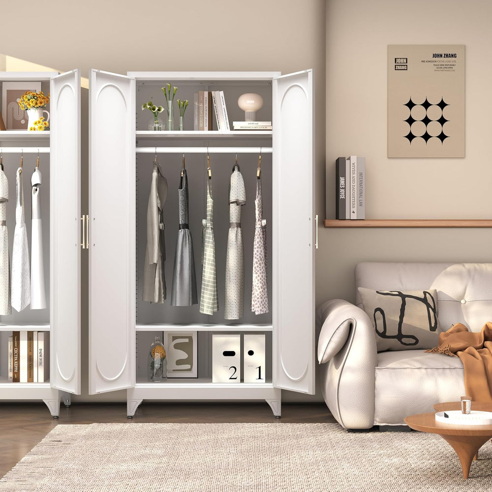 Metal Wardrobe Cabinet,Armoire Wardrobe Closet with Hanging Rod