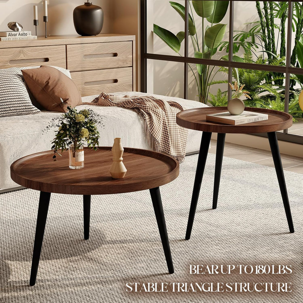 2 Pcs Mid Century Modern Coffee Table Round for Living Room,Easy Assembly Nes...