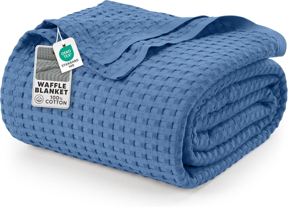 Utopia Bedding 100% Cotton Waffle Blanket Twin Size Wedgewood, 90x72 Inch