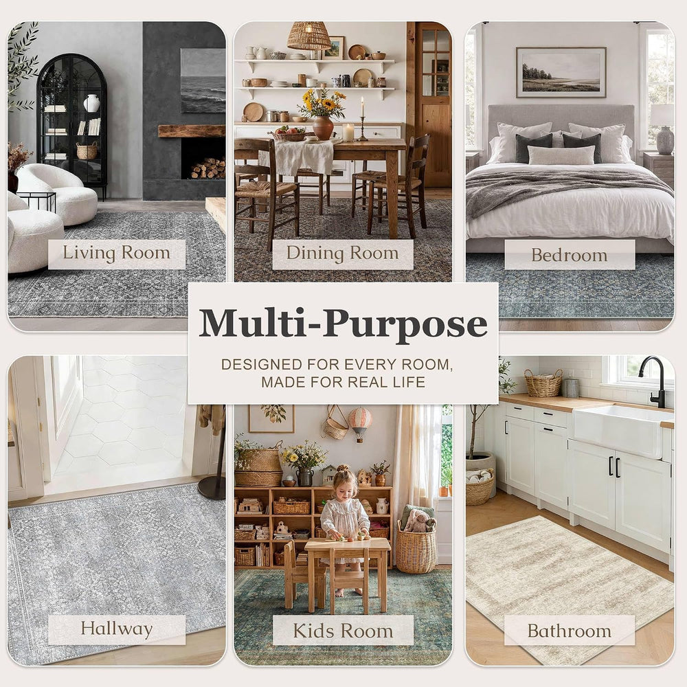 6x9 Rug for Living Room Bedroom NonSlip Vintage Carpet Grey Washable Rugs