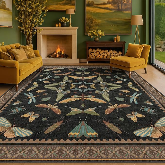 Black Washable 7x9 Large Area Rugs