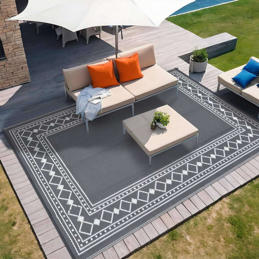 GarveeHome Outdoor Rug 8x10 Waterproof Patio Rugs Modern Bordered Reversible ...