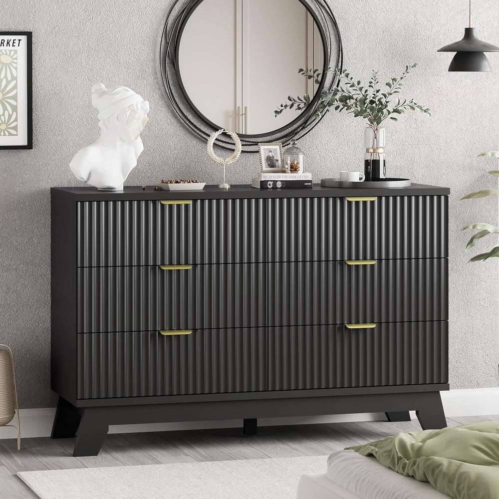 Fluted Dresser for Bedroom with 6 Drawers, 48" Wide Wooden Chest of Draw...