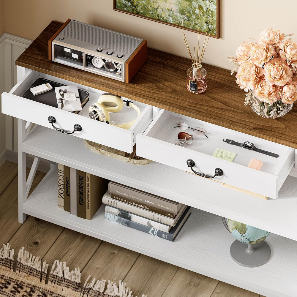 IRONCK 47.2" Farmhouse Console Table, Sofa Table with 2 Drawer, White