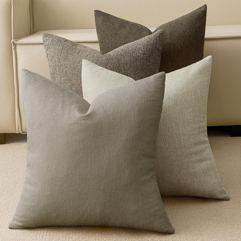 Natural Linen Look Throw Pillow Covers 18x18 Inch Set of 4, Textured Woven De...