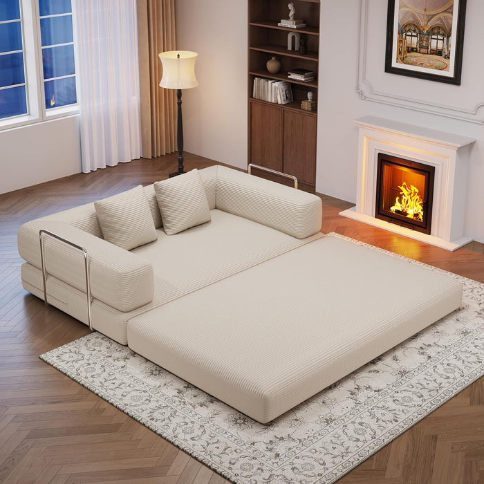 59.0 Inch Convertible Sofa Bed, 4-in-1Futon Sofas Bed Pull Out Sleeper Couch, Modern Deep Seat Sofa for Living Room, Corduroy Boneless Couches for Bedroom, Apartment, No Assembly Beige, 2 Seat