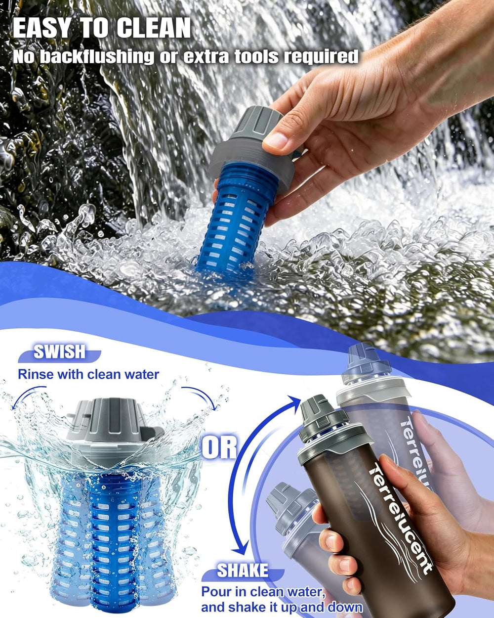 Collapsible Water Bottle with Filter, 25.4oz/750mL, BPA-Free Gray TPU