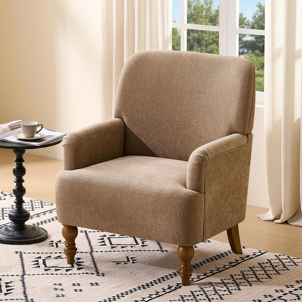 Modern Wingback Accent Chair, Upholstered Fabric Living Room Armchair with Wo...