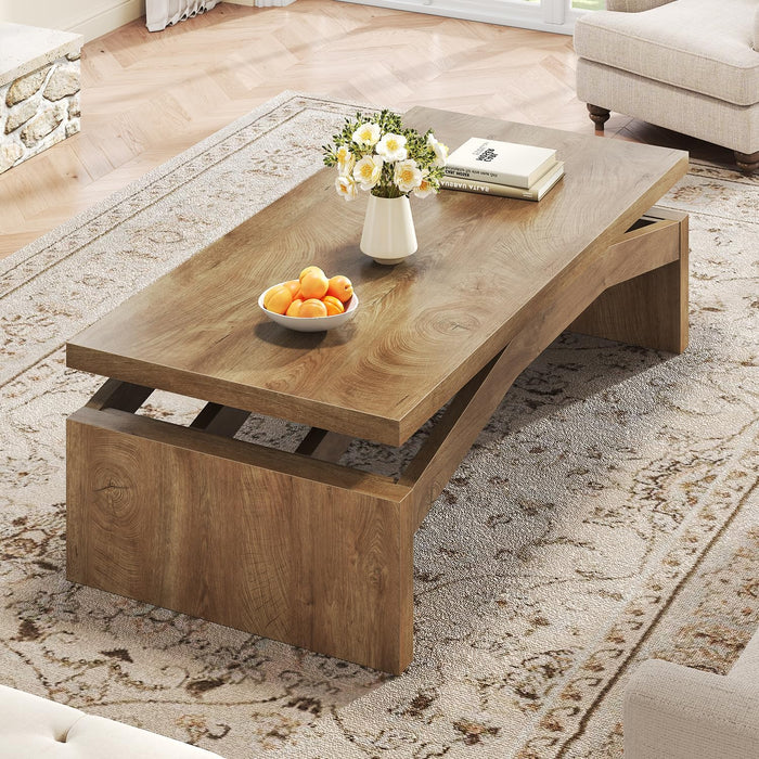 LVB 47 Inch Modern Wood Coffee Table for Living Room, Annual Ring Wood