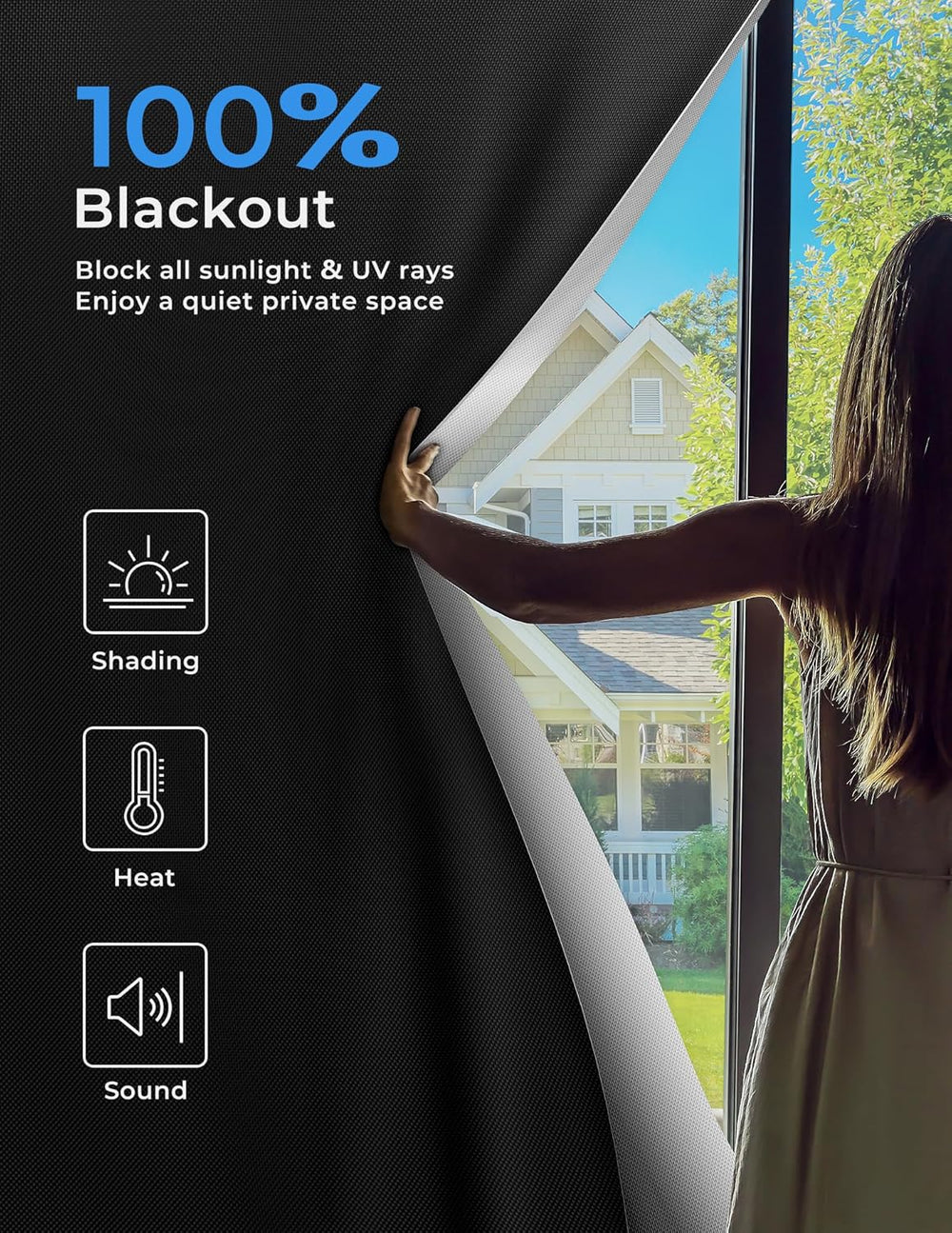 Blackout Curtains 72"x72" Portable Black Out Window Cover No Drill