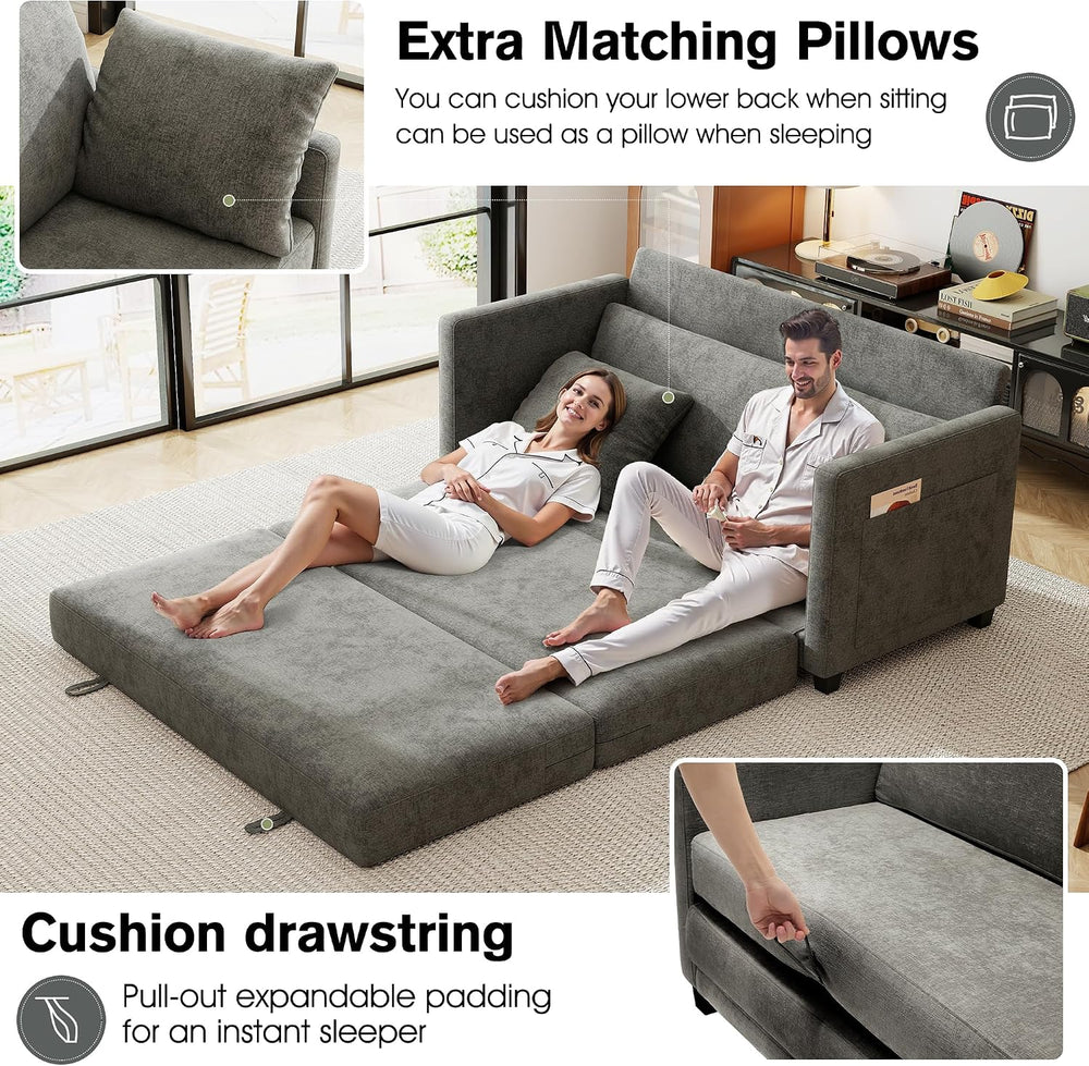 65" Loveseat Sleeper Sofa Bed, Chenille Convertible Floor Sofa Bed for S...