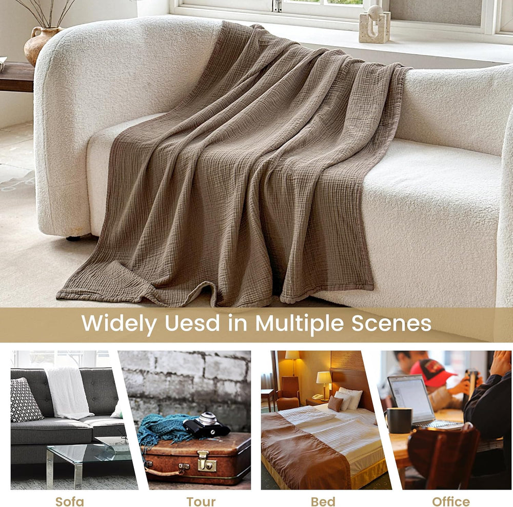 FALUCA Cotton Muslin Reversible Blanket King Size for Bed, Couch, Four Layers...